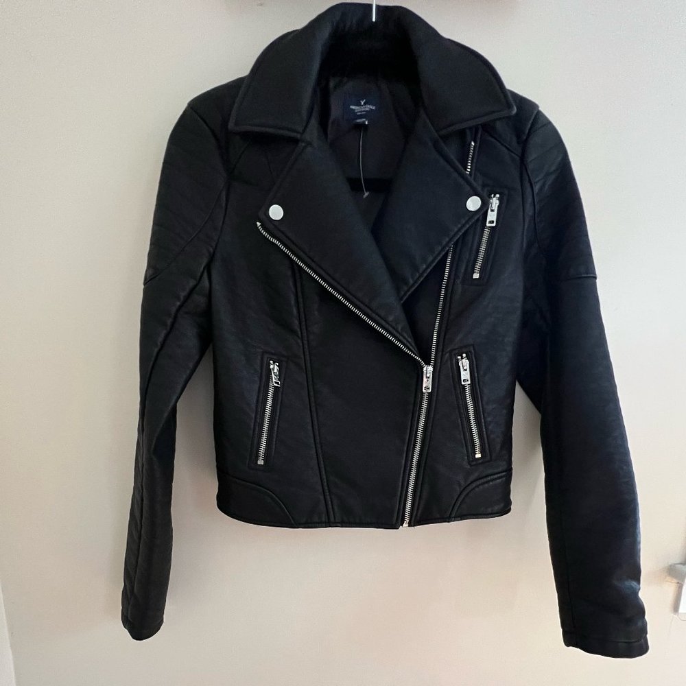 Women’s New Black Motorcycle Jacket Size XS American Eagle Faux Leather